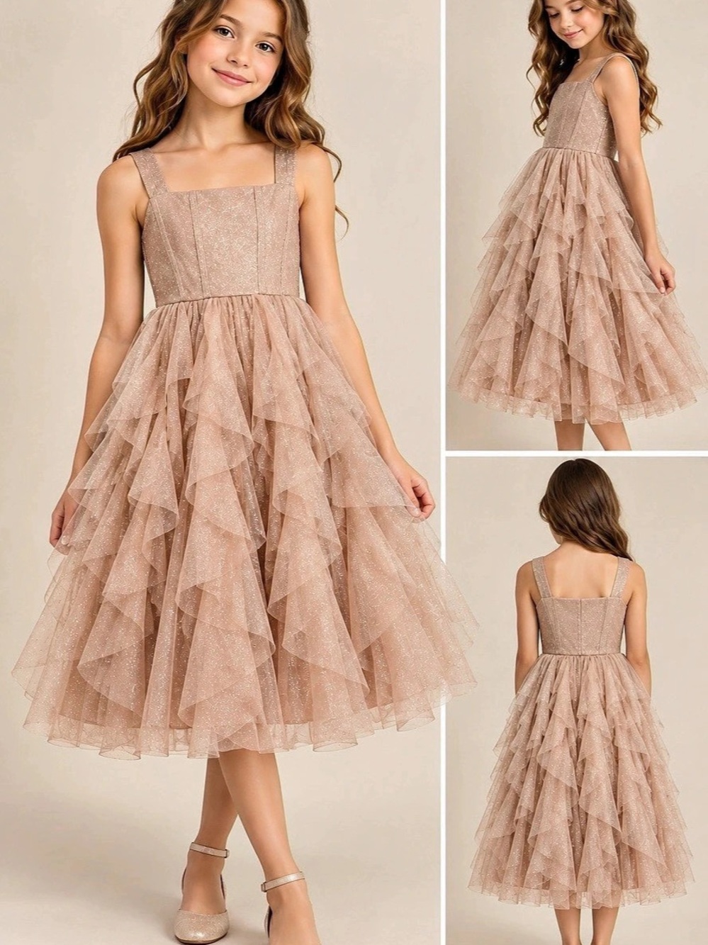 Speechless Big Girls Glitter Mesh Tiered Dress Pink Girls Size 10